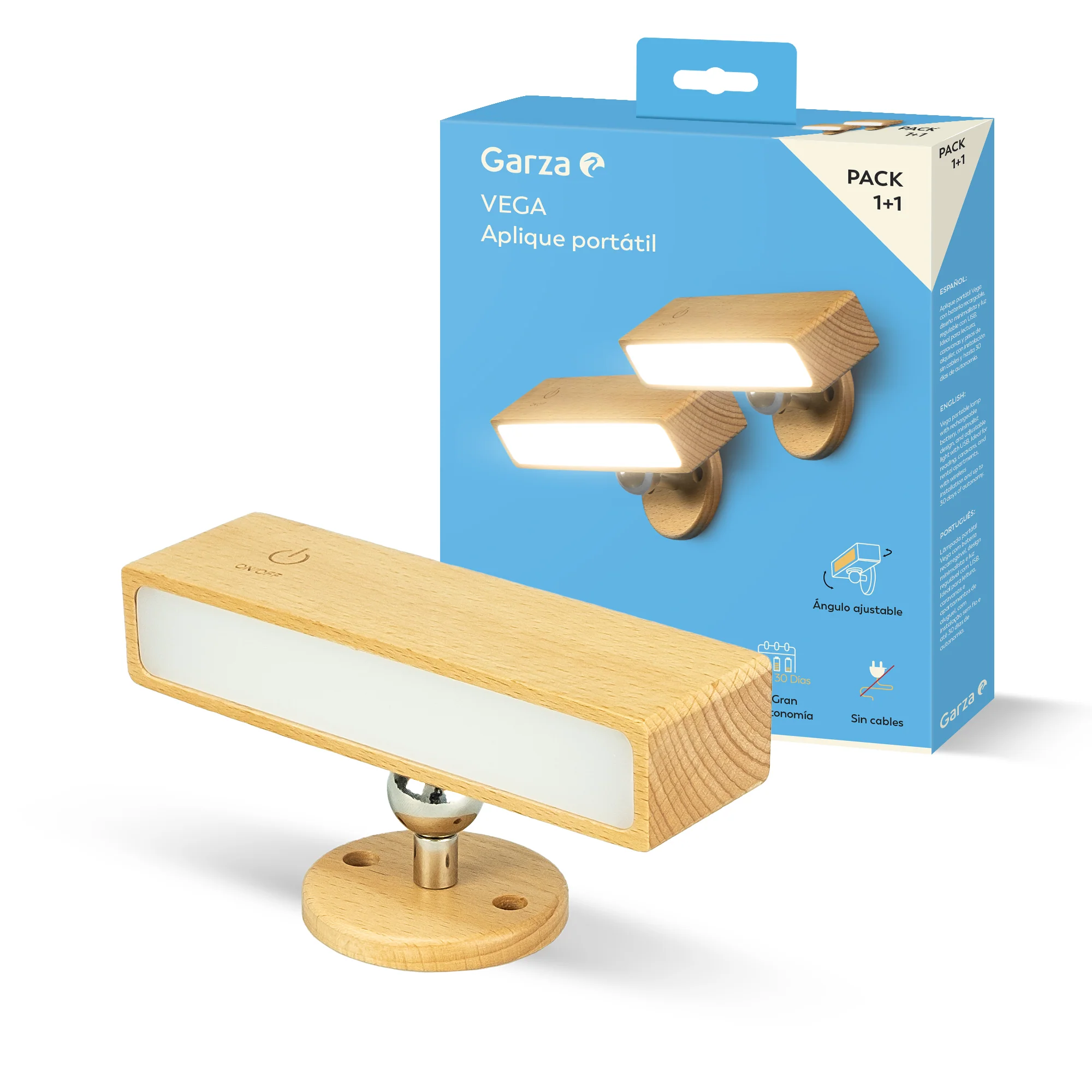 Aplique LED portátil Vega madera - Image 2