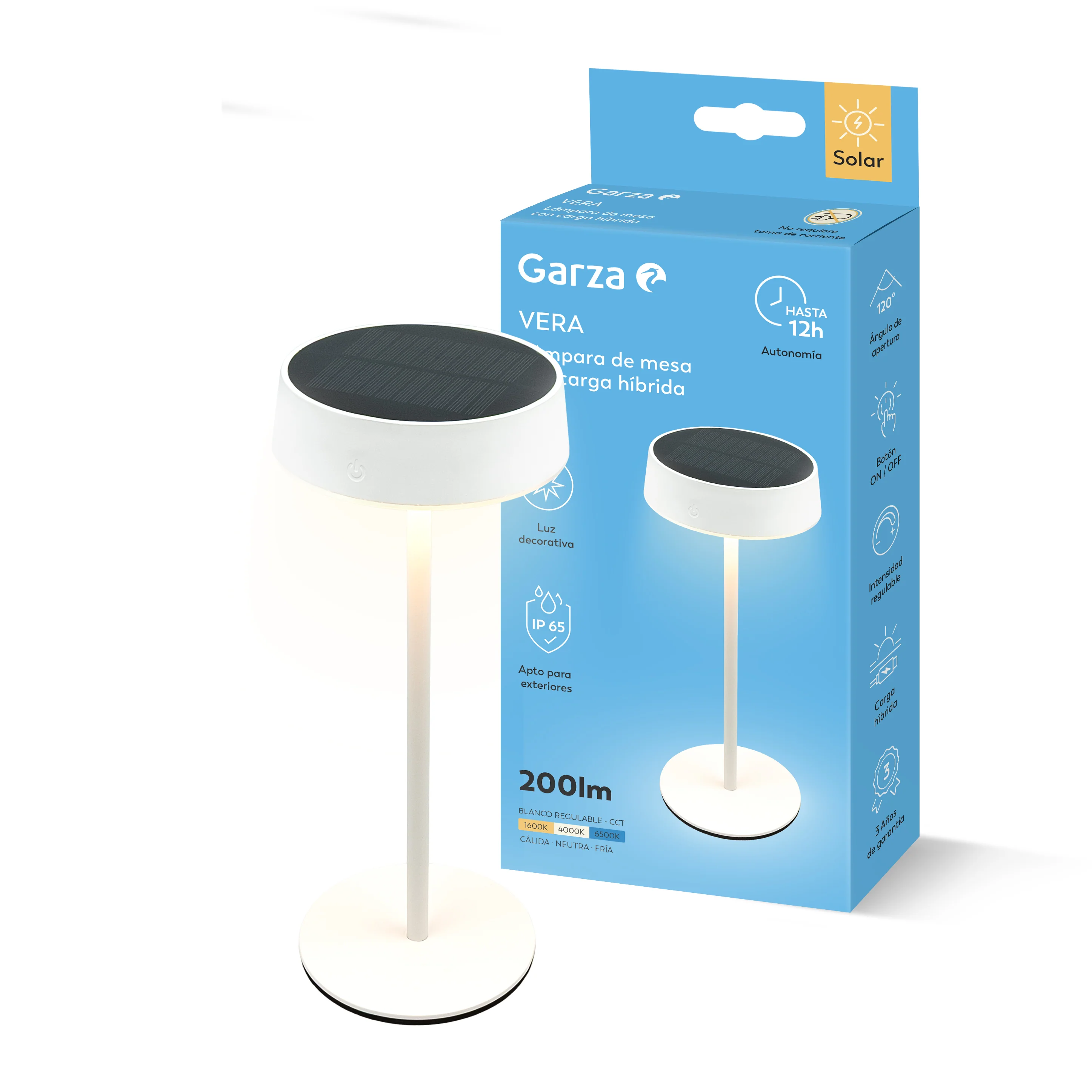 Lámpara solar de mesa Vera con carga híbrida - Image 2