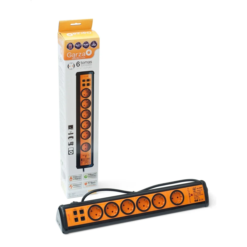 Regleta Profesional Con Interruptor Y Usb-A Negro Naranja - Image 3